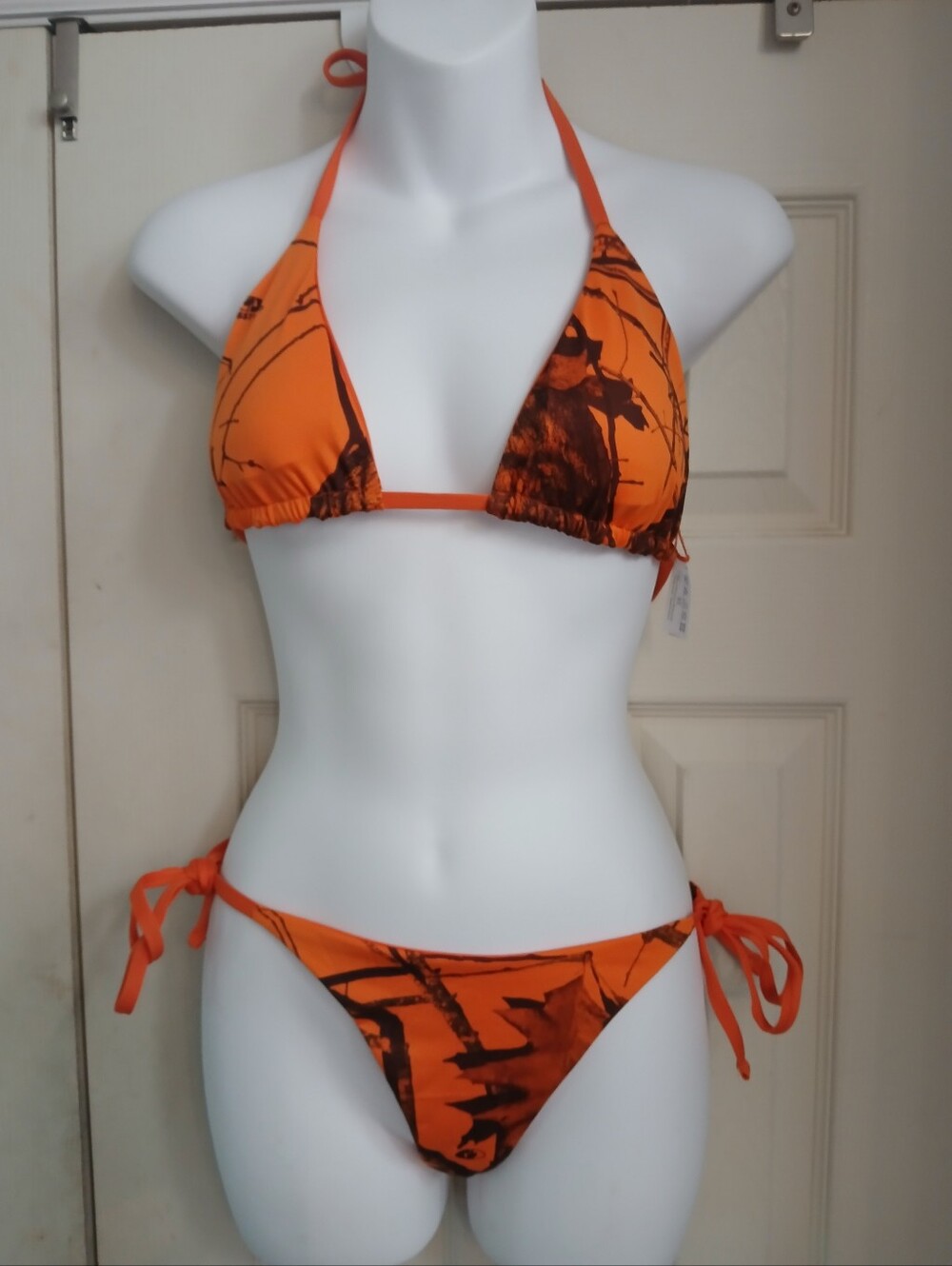Jonathan Swim Size XS Mossy Oak Camo orange Bikini Reversible Triangle Padded